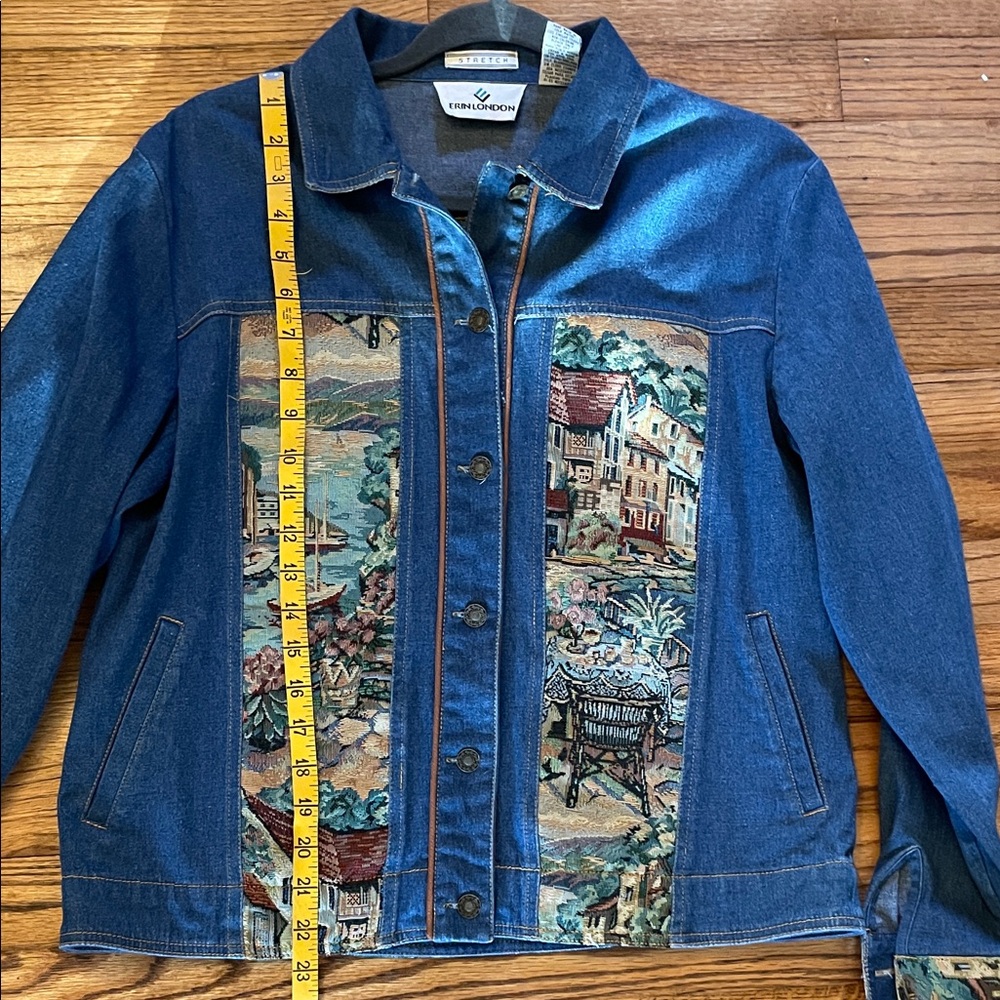 Erin London Boho Jean Jacket with Baroque Tapestry Panels - Vintage - Picture 8 of 9